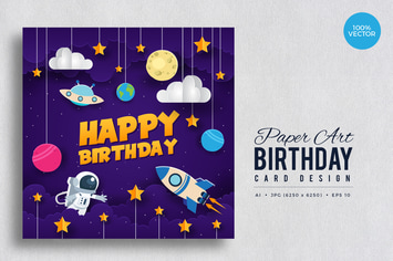 Paper Art Happy Birthday Vector Card Vol.6