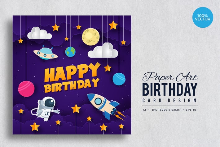 Paper Art Happy Birthday Vector Card Vol.6