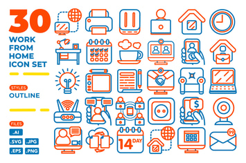 Work From Home Icon Set (Outline)