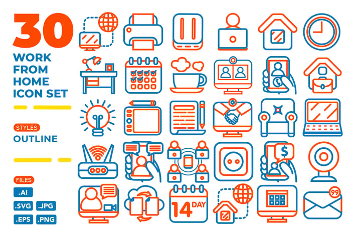 Work From Home Icon Set (Outline)