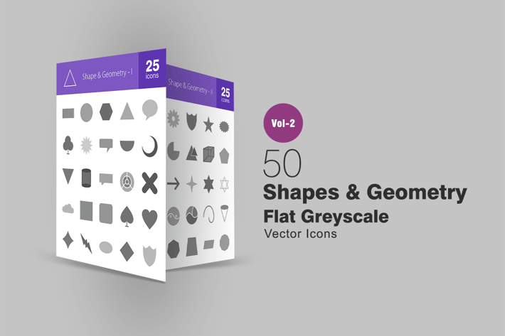 50 Shapes & Geometry Greyscale Icons