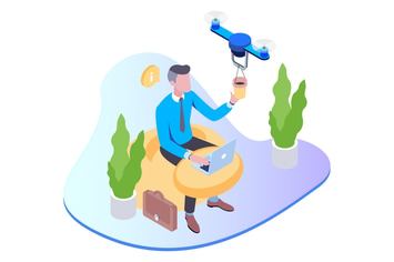 Coffee Delivery Drone Isometric Illuctration