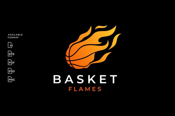 Basket Ball Fire Flame Logo