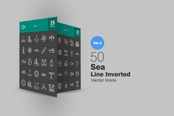 50 Sea Line Inverted Icons