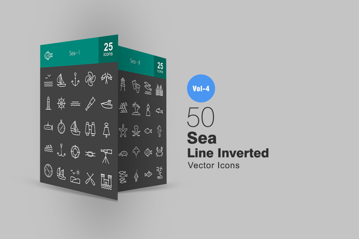 50 Sea Line Inverted Icons