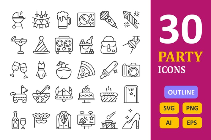 30 Party Icons - Line