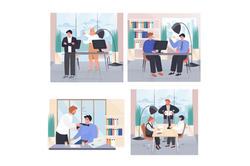 Conflict Situations At Work Concept Scenes Set