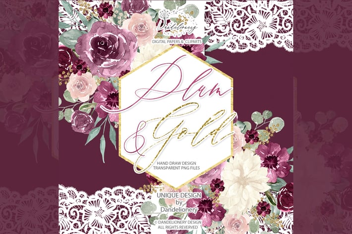 Watercolor Plum and Gold design
