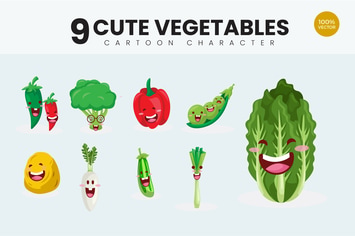 9 Cute Vegetables Vector Illustration Vol.2
