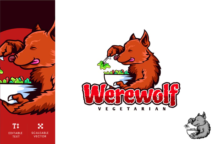 Werewolf Vegetarian Diet Logo Illustration Vector