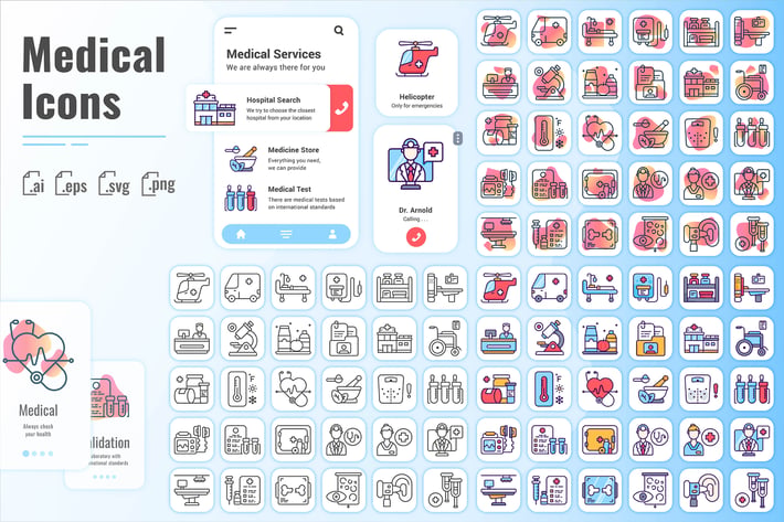 30 Outline Iconset Medical with 3 styles