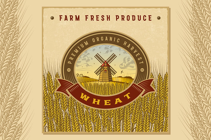 Vintage Colorful Wheat Harvest Label