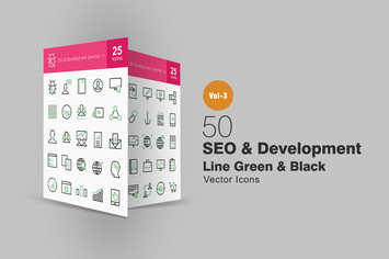 50 SEO & Development Line Green & Black Icons