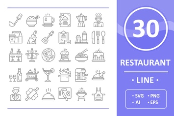 30 Restaurant Icons - Line