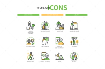 Senior People - Line Design Style Icons Set