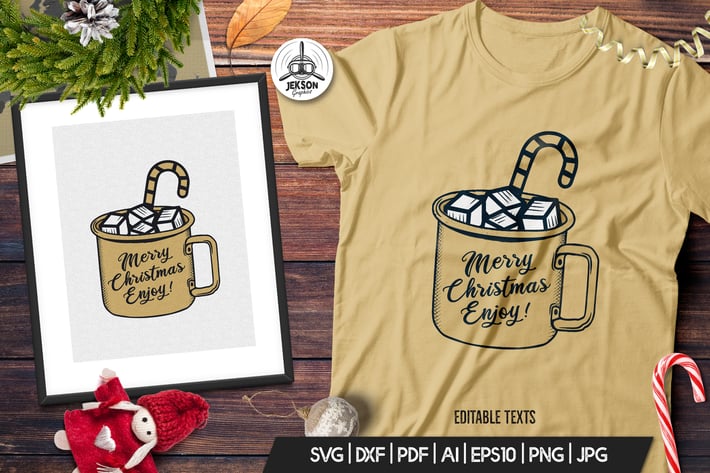 Christmas Mug T-Shirt. Vector Print, Holiday SVG