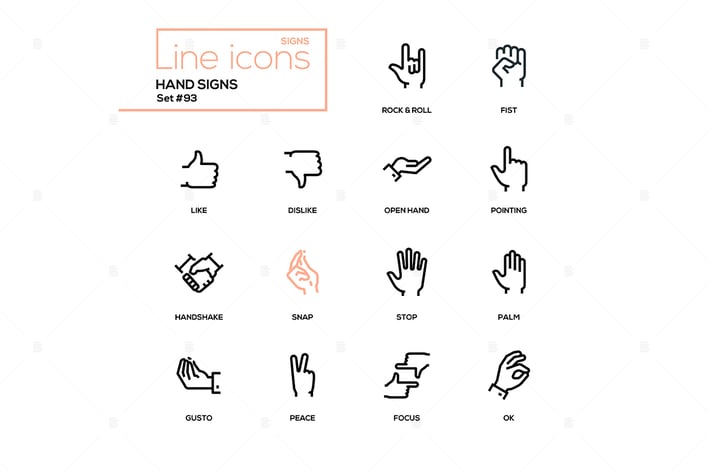 Hand signs - modern line design icons set