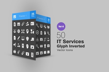 50 IT Services Glyph Inverted Icons