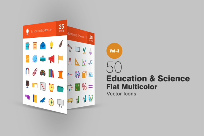 50 Education & Science Flat Multicolor Icons
