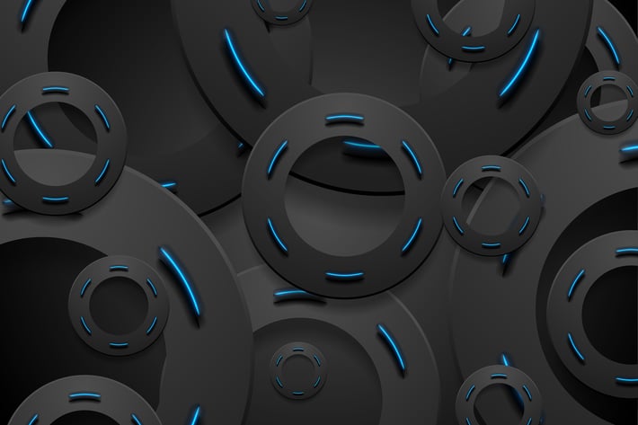 Black and glowing neon blue circles background