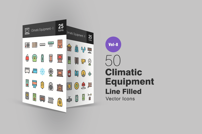 50 Climatic Equipment Line Filled Icons