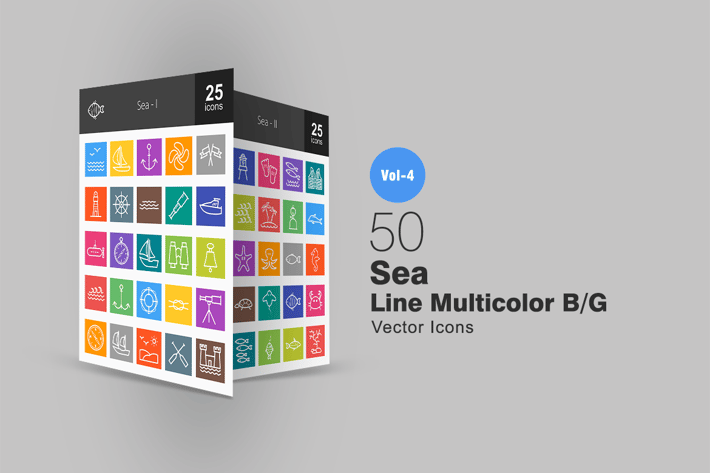 50 Sea Line Multicolor Icons