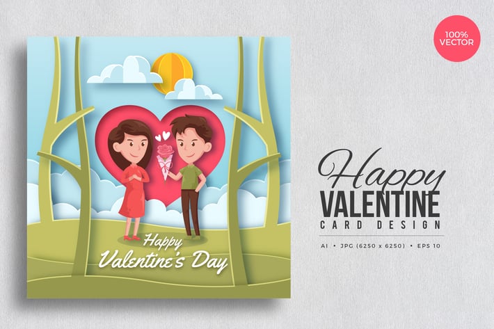 Paper Art Valentine Square Vector Card Vol.6