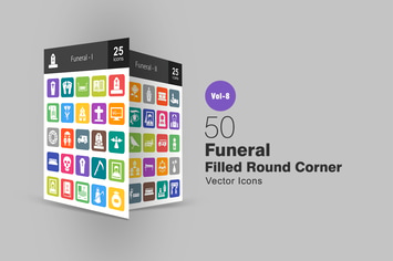 50 Funeral Filled Round Corner Icons