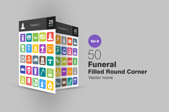 50 Funeral Filled Round Corner Icons