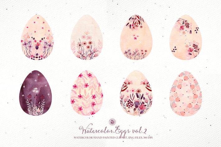 Watercolor Easter eggs with flowers