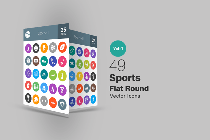 50 Sports Flat Round Icons