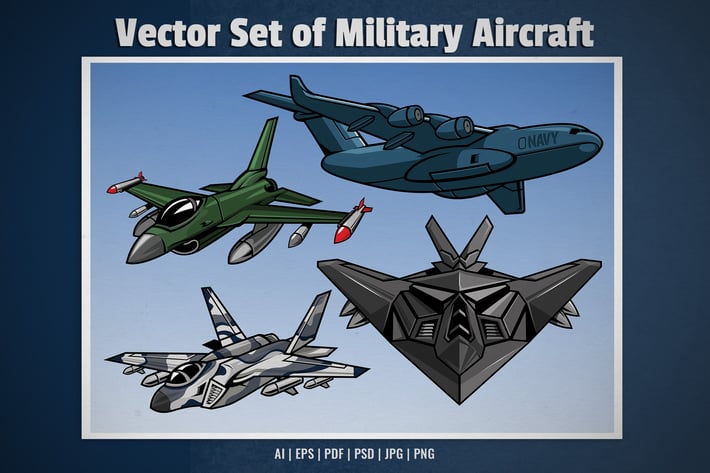 set of military aircraft vector