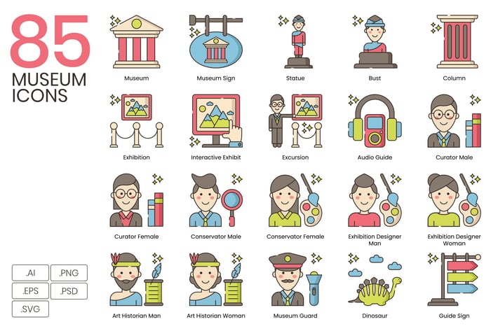 85 Museum Line Icons