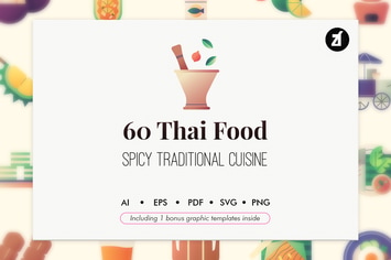 60 Thai food elements with bonus graphic template