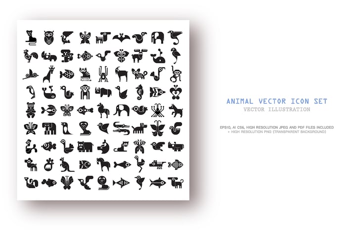 Set of Animal vector icons isolated on a white