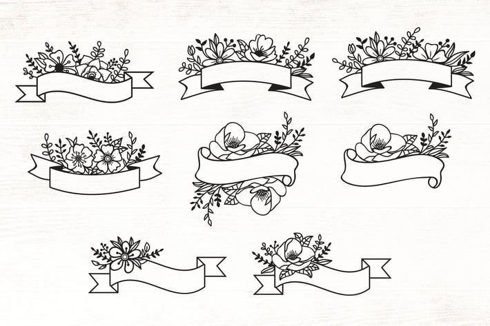 Floral Ribbon Banner Design Elements