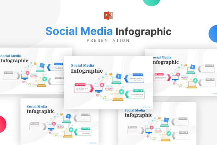 Laptop Illustration With Social Media Infographic