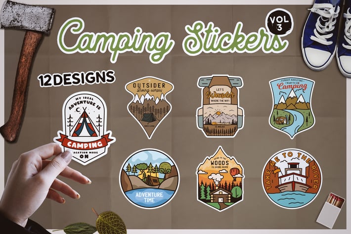 Camping Stickers Bundle Vector Travel Emblems Vol3