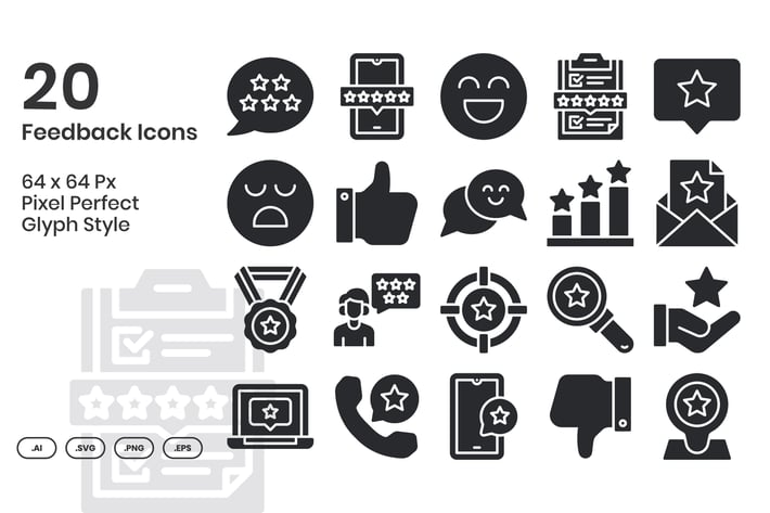 20 Feedback Icons Set - Glyph