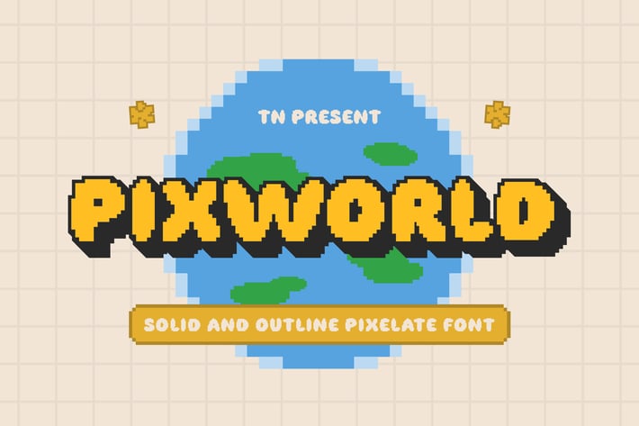 Pixworld - Solid & Outline Pixelate Bold Font