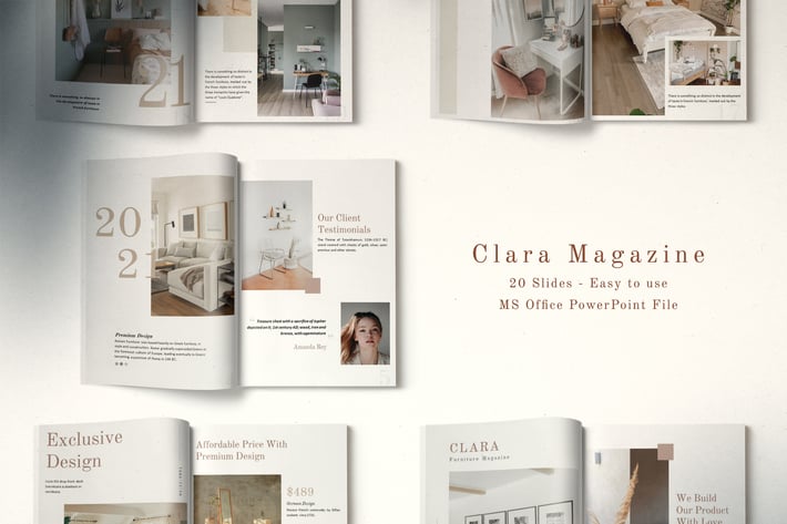 Clara Minimalist Magazine Layout Powerpoint