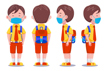 Cute Kids Boy Student Wearing Mask #01
