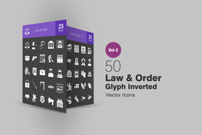 50 Law & Order Glyph Inverted Icons