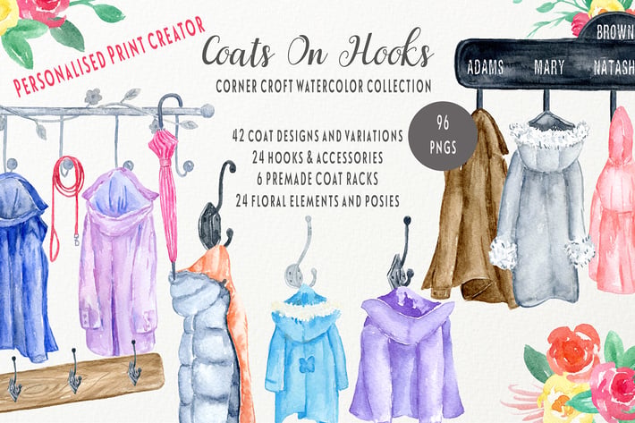 WatercoloCoats on Hooks Personalised Print Creator