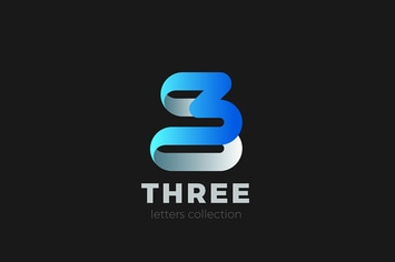 Number 3 Three Logo design ribbon style
