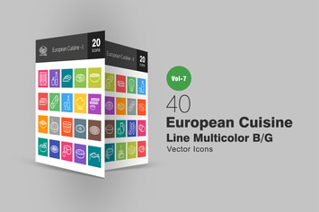 40 European Cuisine Line Multicolor B/G Icons
