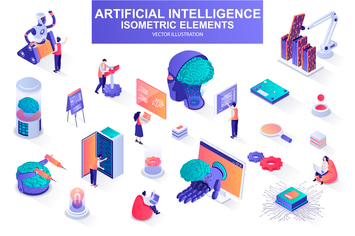 Artificial Intelligence Isometric Design Elements