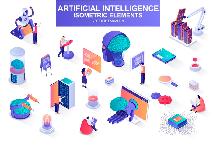 Artificial Intelligence Isometric Design Elements