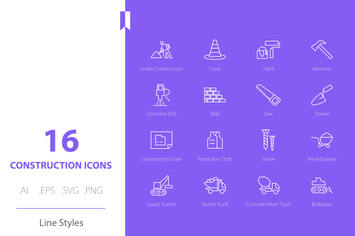 Construction Worker Icon Set Line Styles