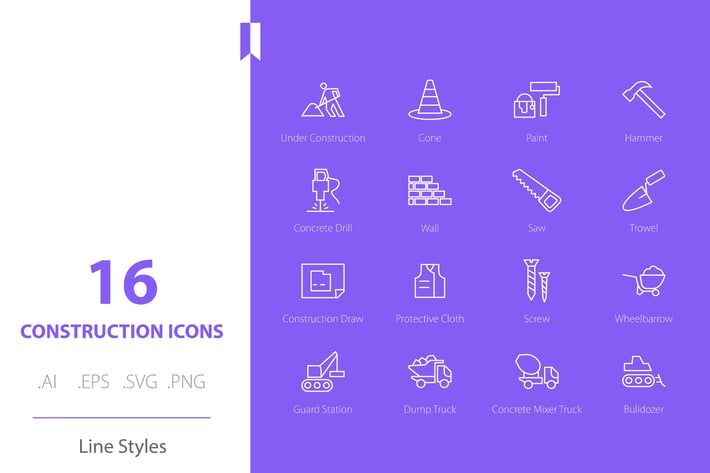 Construction Worker Icon Set Line Styles